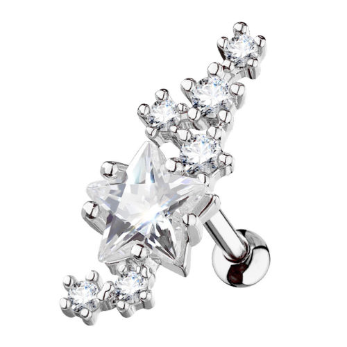 1pc CZ Gem Star Cluster Tragus Ring 16g 1/4"