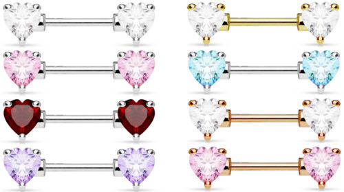 PAIR Double Heart Gem Nipple Rings Shields