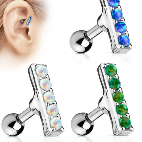 1pc Five Opal Bar Tragus Ring 16g 1/4"