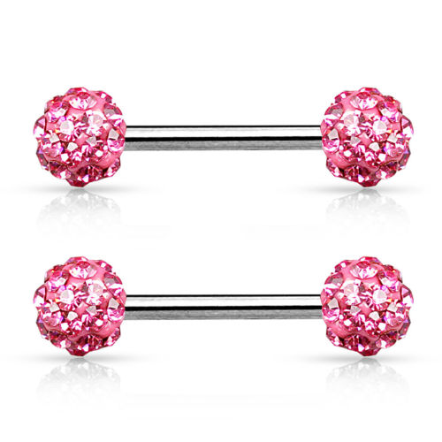 PAIR Crystal Paved Ferido Balls Nipple Rings