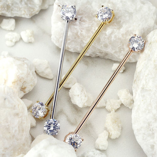1pc Prong Set Double Gems Industrial Barbell