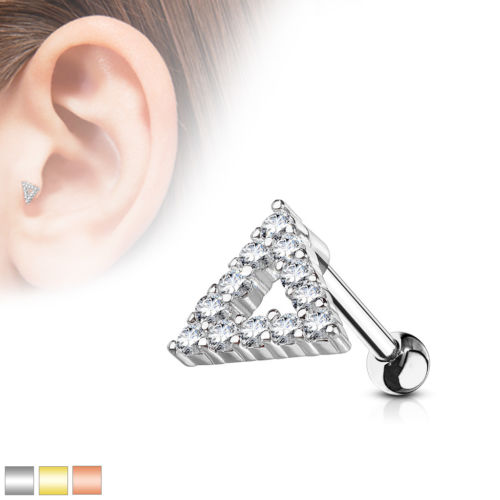 1pc CZ Gem Paved Triangle Tragus Ring 16g 1/4"