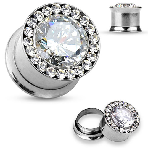 PAIR Large Gem w/Gem Rim Internally Threaded Tunnels Plugs