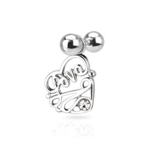 Love Heart w/ Gem Dangle Tragus Stud Ring