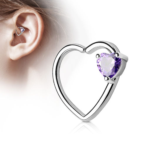 1pc CZ Gem Heart Bendable Heart Cartilage Daith Hoop Ring