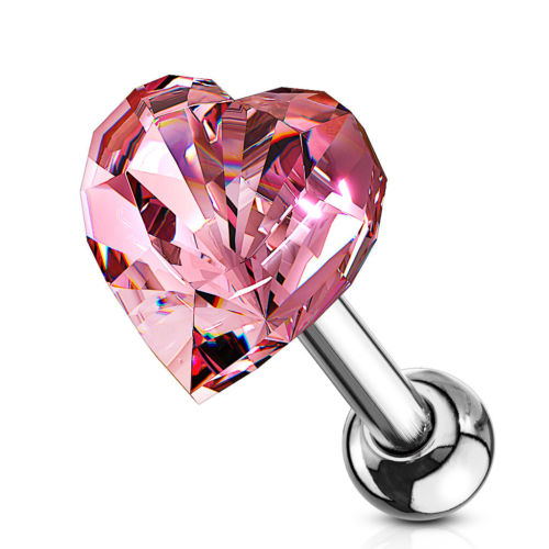 1pc Heart Crystal Tragus Ring 16g 1/4"
