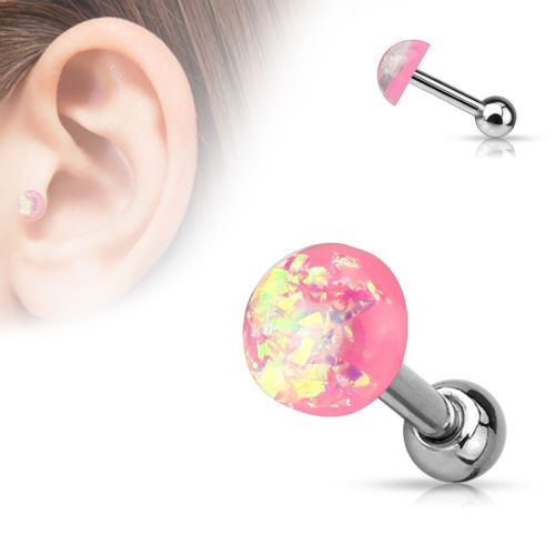 1pc Opal Glitter Dome Top Tragus Ring 16g 1/4"