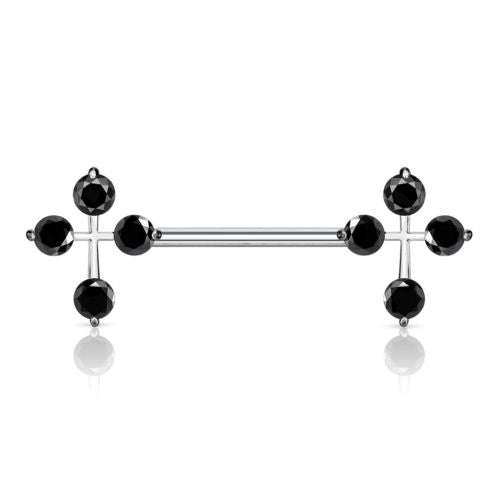 PAIR CZ Gem Cross Ends Nipple Rings Shields