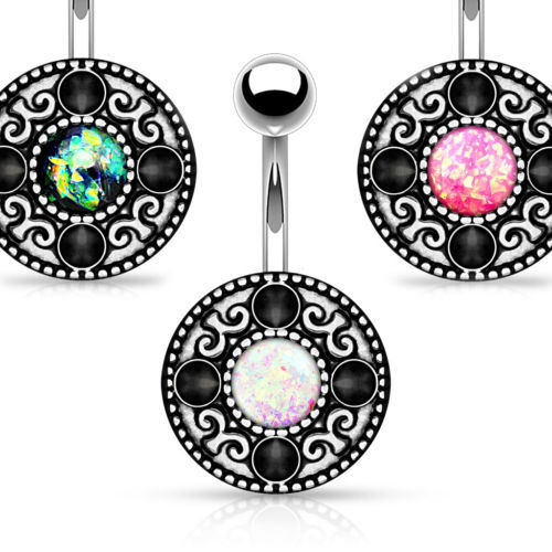 Vintage Shield Opal Center Belly Button Ring Navel Naval Body Piercing Jewelry