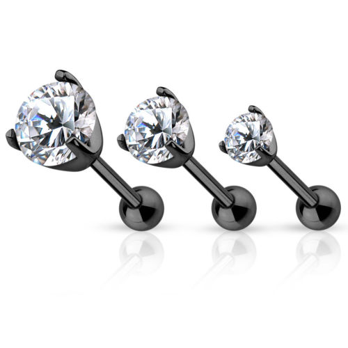 1pc Prong Set Gem Tragus Cartilage Ring 16g 1/4"