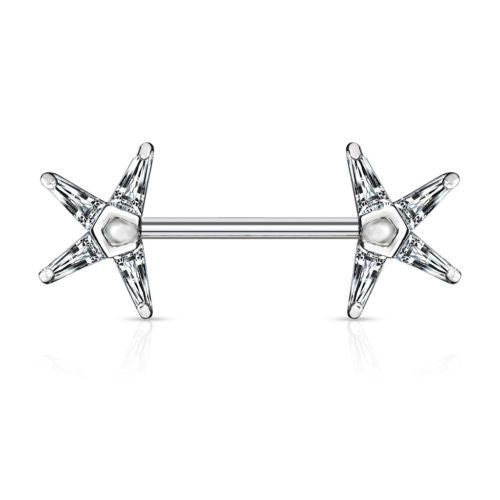 PAIR Princess Cut CZ Gem Star Ends Nipple Rings Shields