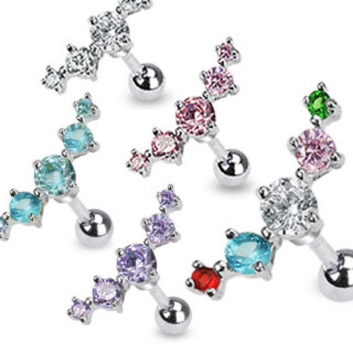 1pc Journey Curve Gem Tragus Ring 16g 1/4"