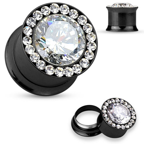 PAIR Large Gem w/Gem Rim Internally Threaded Tunnels Plugs