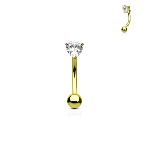 1pc Prong Set CZ Gem Heart 16g Curved Barbell Eyebrow Ring