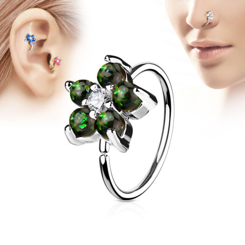 1pc Opal Glitter Flower Hoop Nose / Cartilage Ring