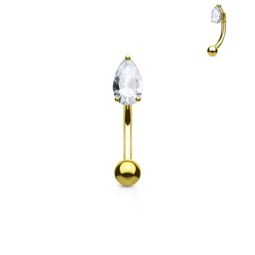 1pc Prong Set CZ Gem Teardrop 16g Curved Barbell Eyebrow Ring