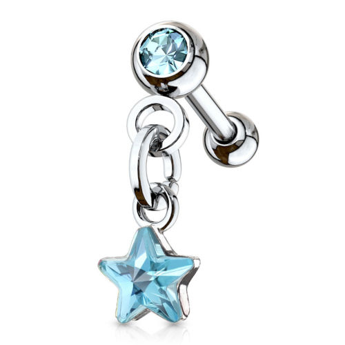 1pc Crystal Star Dangle Tragus Ring 16g 1/4"