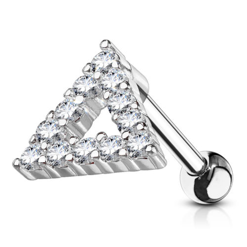 1pc CZ Gem Paved Triangle Tragus Ring 16g 1/4"