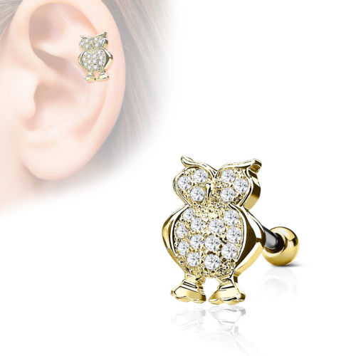 1pc CZ Gem Paved Owl Tragus Ring 16g 1/4"