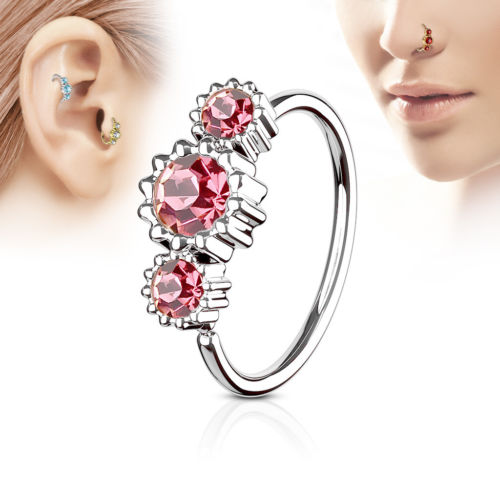 1pc Three CZ Gem Hoop Nose / Cartilage Ring