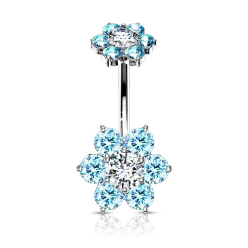 1pc Double 7 Gem Flower Internally Threaded Belly Ring
