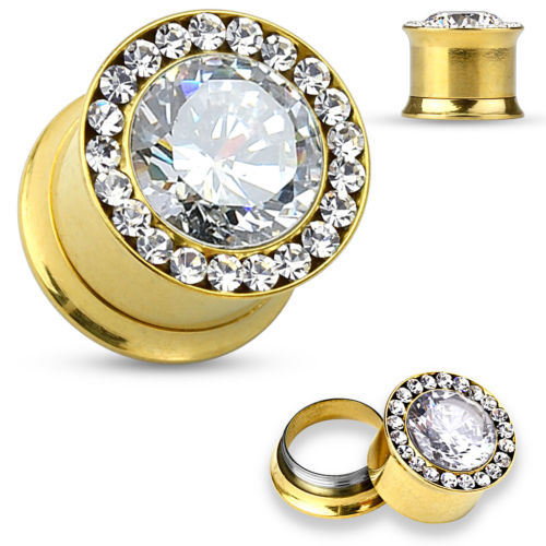 PAIR Large Gem w/Gem Rim Internally Threaded Tunnels Plugs