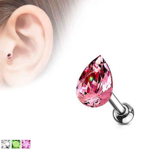 1pc Tear Drop Crystal Tragus Ring 16g 1/4"