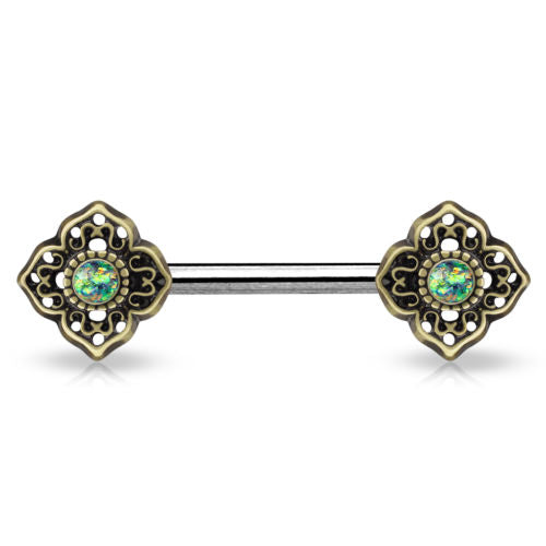 PAIR Opal Glitter Center Tribal Flower Nipple Rings Shields