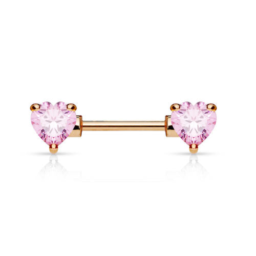 PAIR Double Heart Gem Nipple Rings Shields