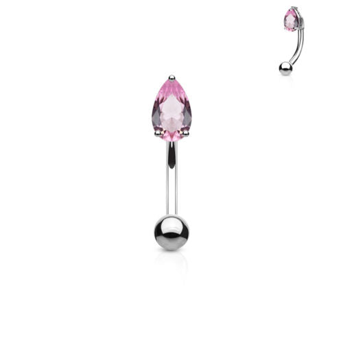 1pc Prong Set CZ Gem Teardrop 16g Curved Barbell Eyebrow Ring