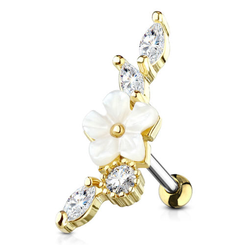 1pc Mother of Pearl Flower Gem Vine Tragus Ring 16g 1/4"