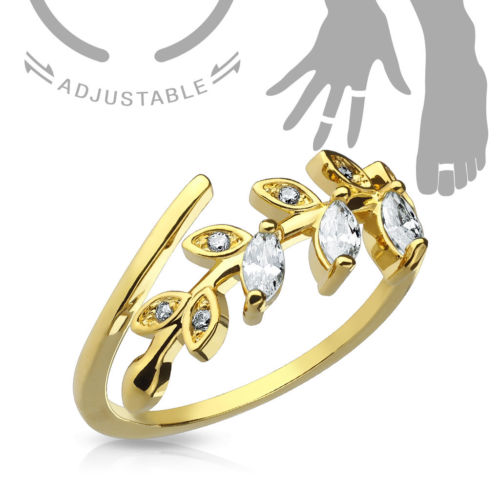 Marquise Cut CZ Gem Leaf Leaves Vine Adjustable Mid Ring / Toe Ring