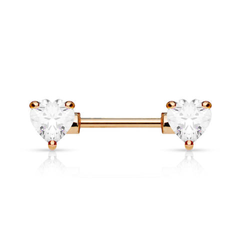 PAIR Double Heart Gem Nipple Rings Shields