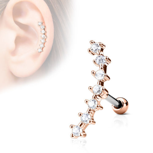 1pc Lined CZ Gem Curve Tragus Ring 16g 1/4"