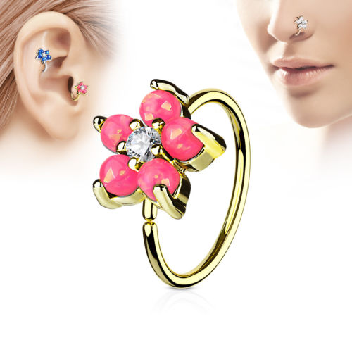 1pc Opal Glitter Flower Hoop Nose / Cartilage Ring