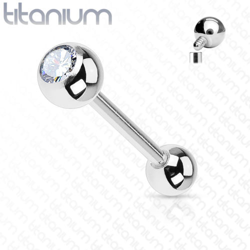 Internally Threaded Gem Barbell Tongue / Tragus / Nipple Ring