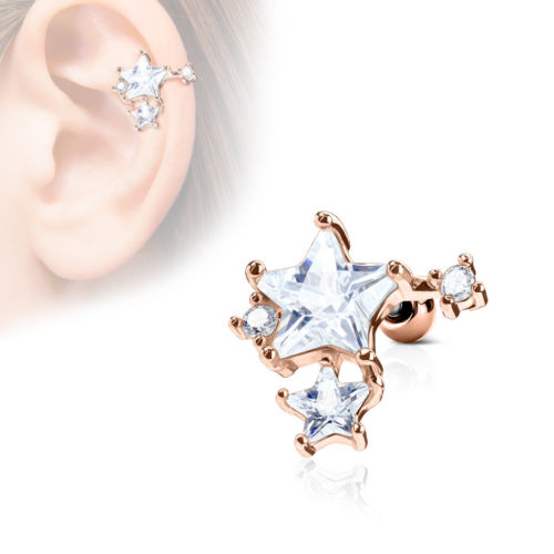 1pc CZ Gem Star Cluster Tragus Ring 16g 1/4"