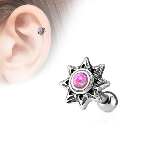 1pc Opal Set Tribal Sun Tragus Ring 16g 1/4"