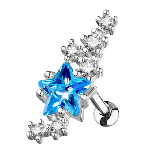 1pc CZ Gem Star Cluster Tragus Ring 16g 1/4"