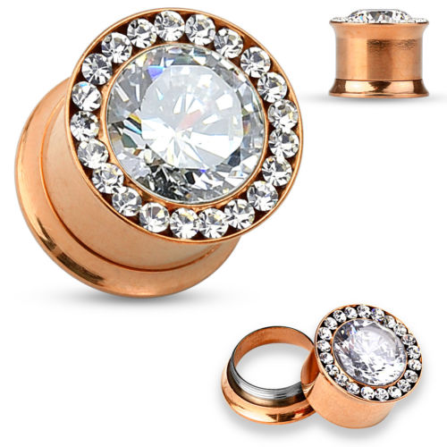 PAIR Large Gem w/Gem Rim Internally Threaded Tunnels Plugs