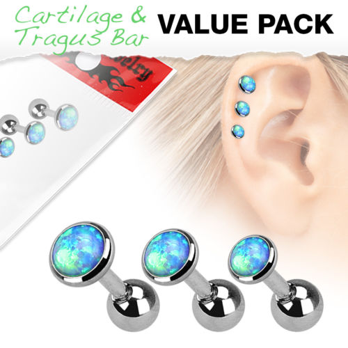 3pc Value Pack Opal Tragus Ring 16g 1/4"