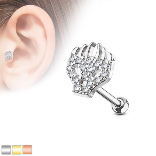1pc CZ Gem Flaming Skull Tragus Ring 16g 1/4"