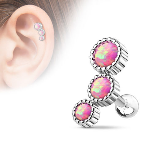 1pc Triple Opal Tragus Ring 16g 1/4"