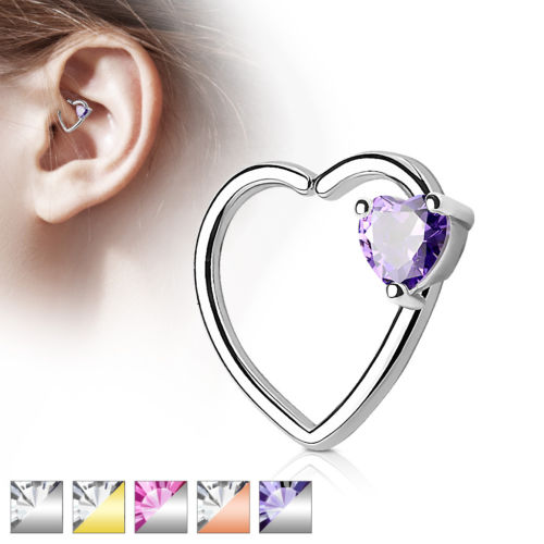 1pc CZ Gem Heart Bendable Heart Cartilage Daith Hoop Ring