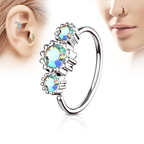 1pc Three CZ Gem Hoop Nose / Cartilage Ring