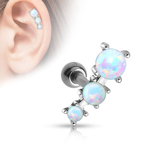 1pc Prong Set 3 Opals Tragus Ring 16g 1/4"