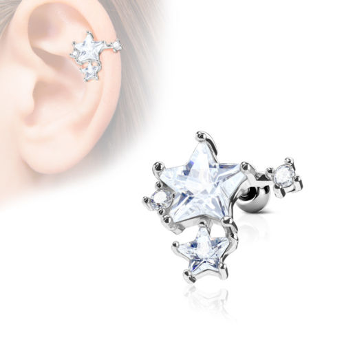 1pc CZ Gem Star Cluster Tragus Ring 16g 1/4"