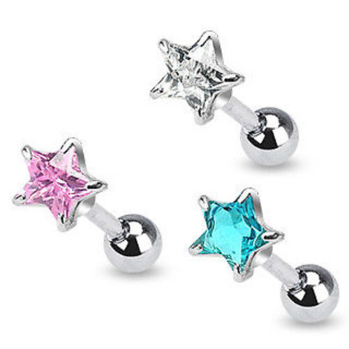 1pc Prong Set Star Gem Tragus Ring 16g 1/4"