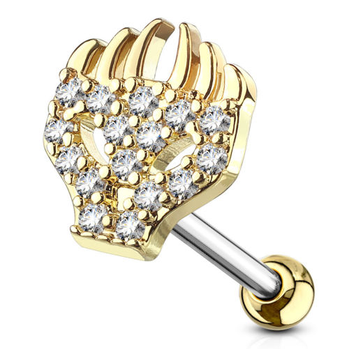 1pc CZ Gem Flaming Skull Tragus Ring 16g 1/4"