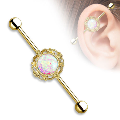 1pc Opal Glitter Lacey Filigree Edge Industrial Barbell